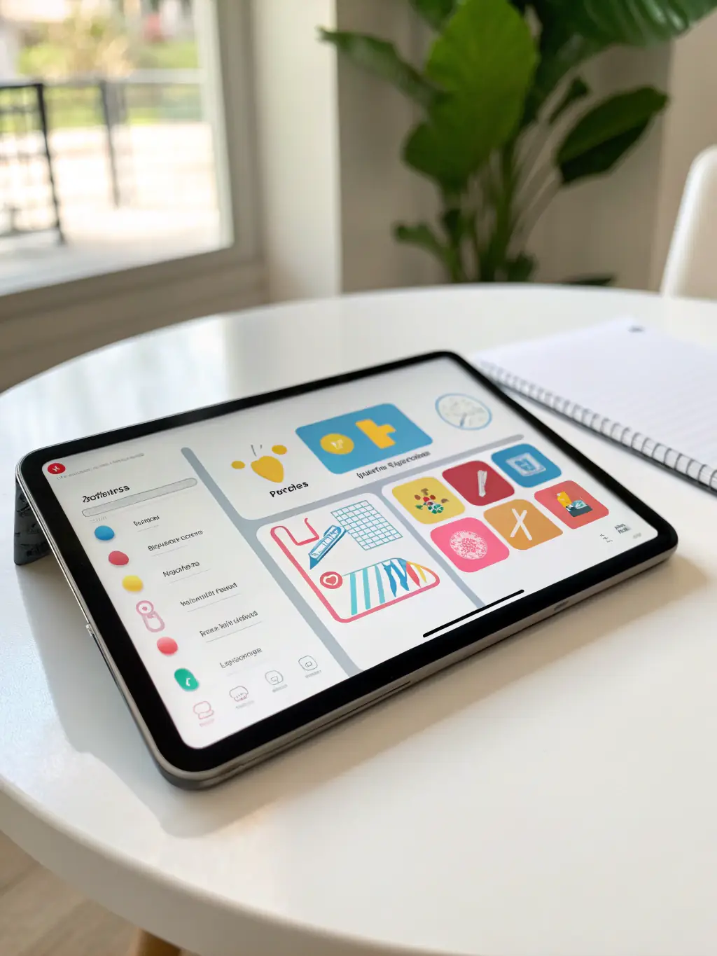 A hand downloading a PDF coloring page from MagischeKleurplaat.nl onto a tablet, with a clear download icon.